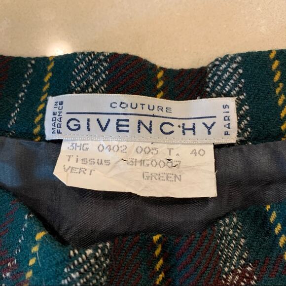 Vintage Couture Givenchy Green Plaid Pencil Skirt 40 - Picture 5 of 6